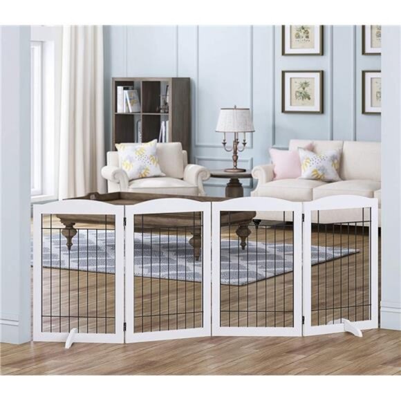 Free Standing Foldable Wire Pet Gate for Dogs, 80 inches Extra Wide, 30 inches - Picture 1 of 7